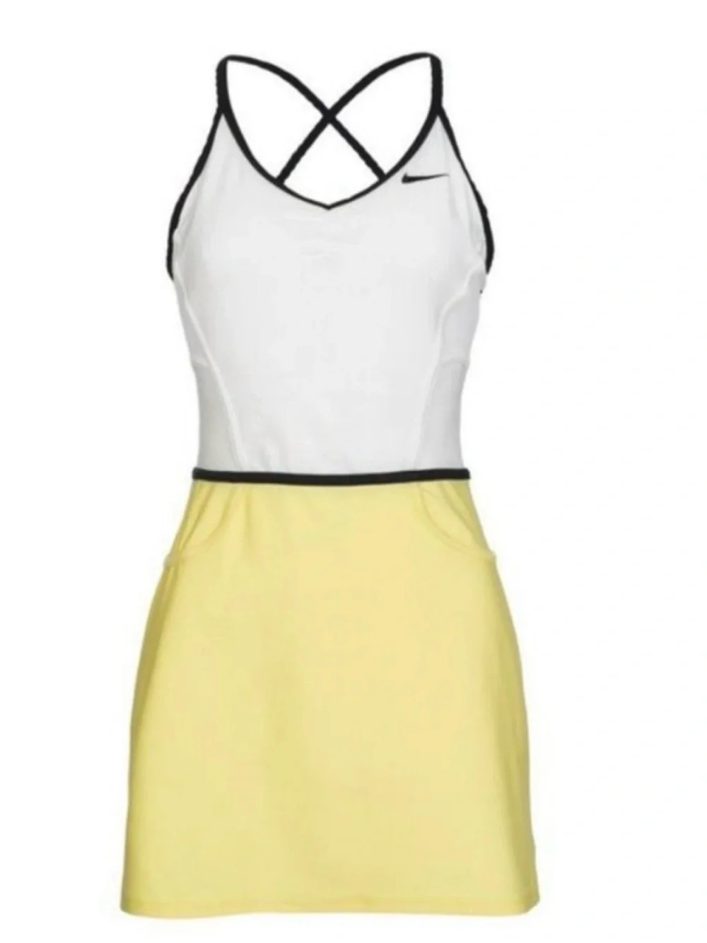 NIKE MARIA SHARAPOVA white Yellow Black piping corset back Tennis Dress SMALL